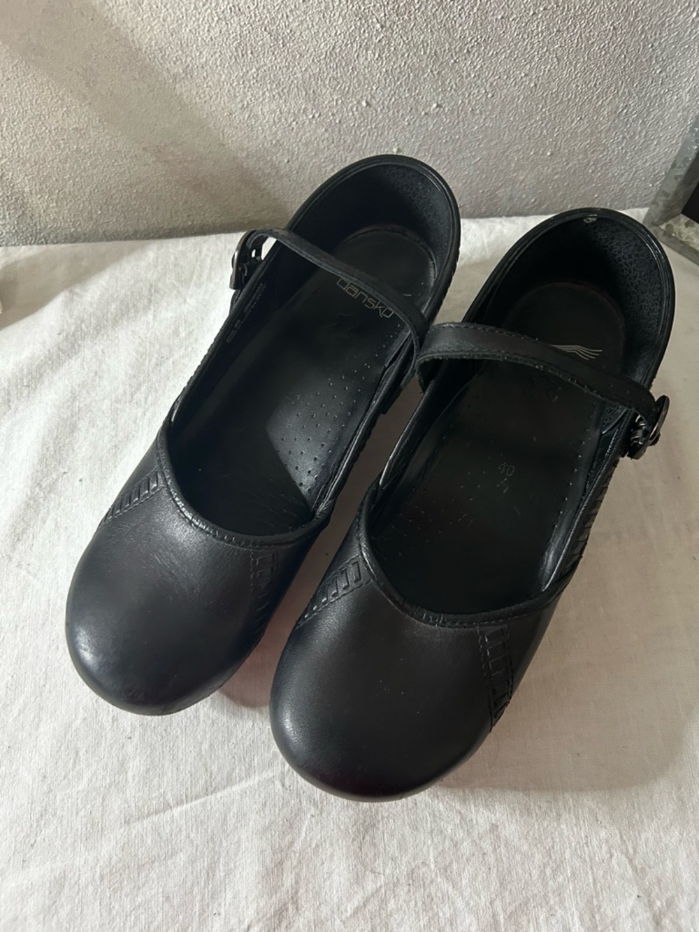Dansko Black Leather Mary Jane Clogs with Strap